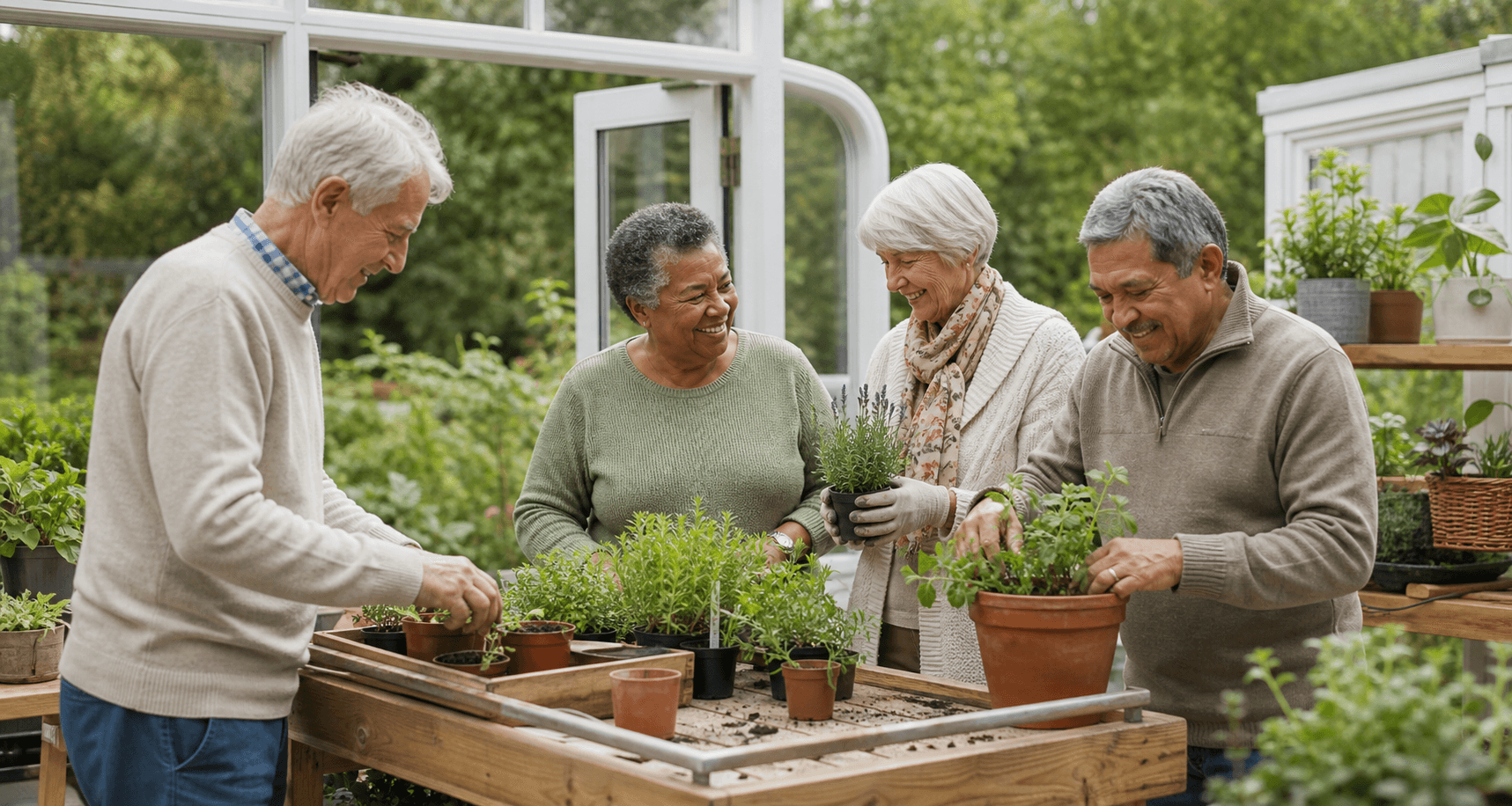 Older adults enjoying a shared gardening activity